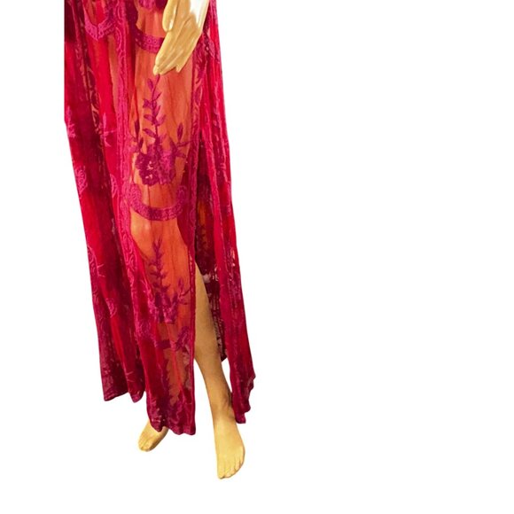 Sheer Floral Mesh Maxi Dress/Overlay with Plunge Neckline Fairy Castlecore - Picture 9 of 11